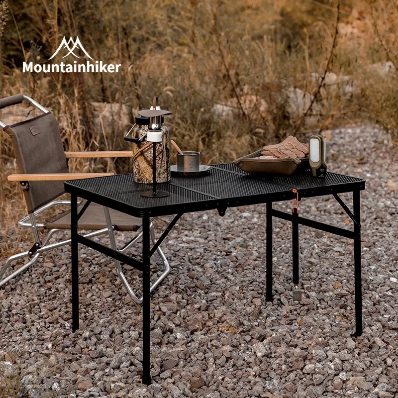 Mountain hiker schwarz Outdoor Aluminium legierung tragbare höhen verstellbare Klapptisch Camping Grill Picknick Mesh taktischen Tisch Image