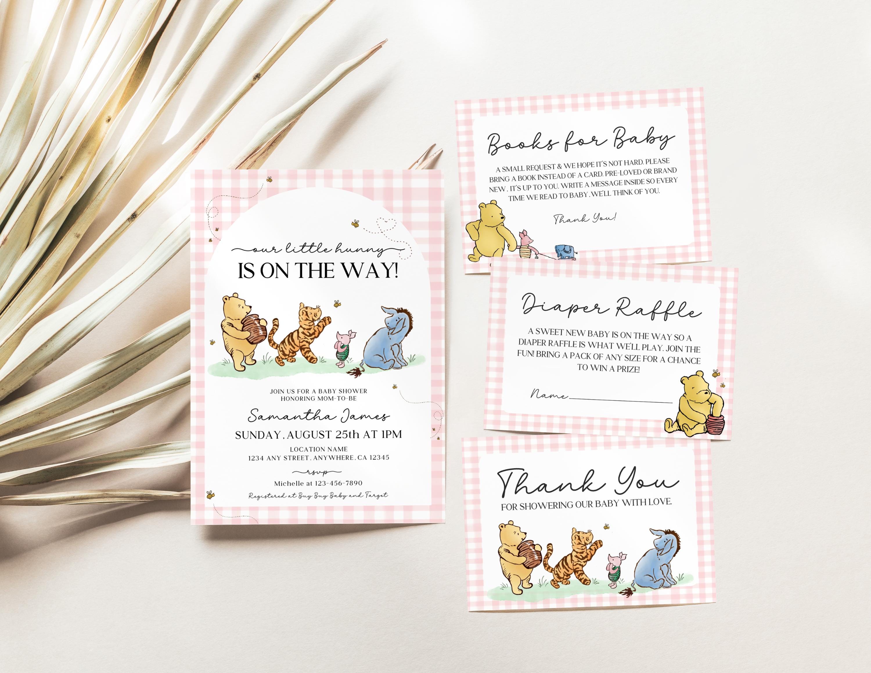 Pacchetto Baby Shower Winnie the Pooh Classico Baby Shower Winnie the Pooh per bambine Invito Baby Shower Little Hunny rosa Winnie the Pooh vintage