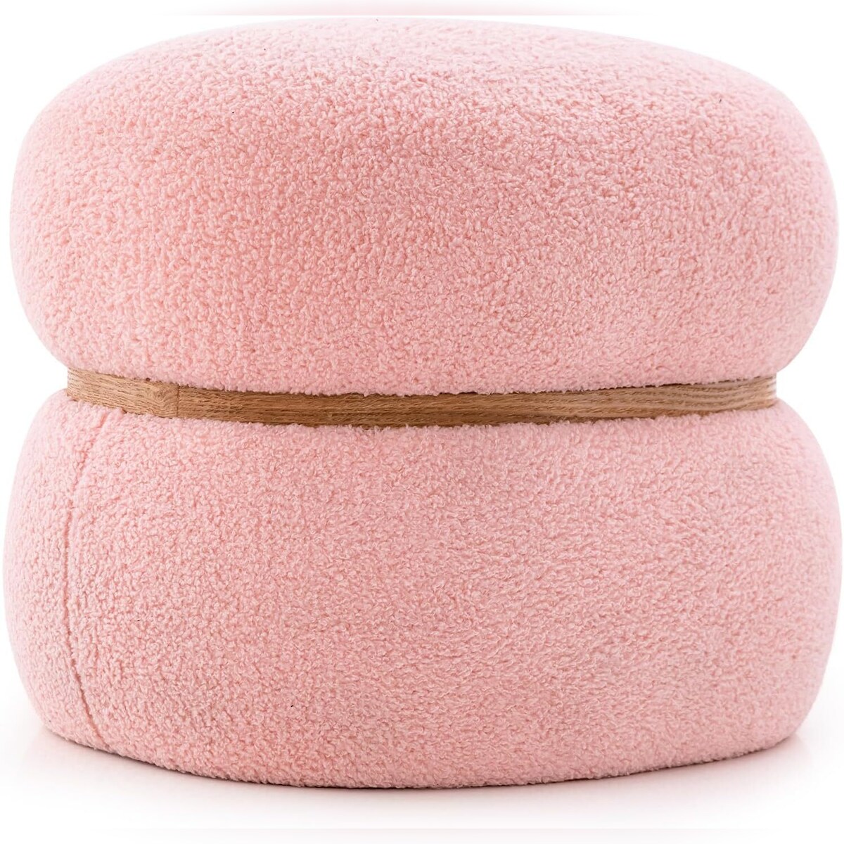 COSTWAY Ovale Hocker Polster Sherpa mit rutschfesten Fußpolstern, Ottoman Samt Hocker für Eingangsbereich Wohnzimmer, 44 x 35 x 35 cm, Rosa Image