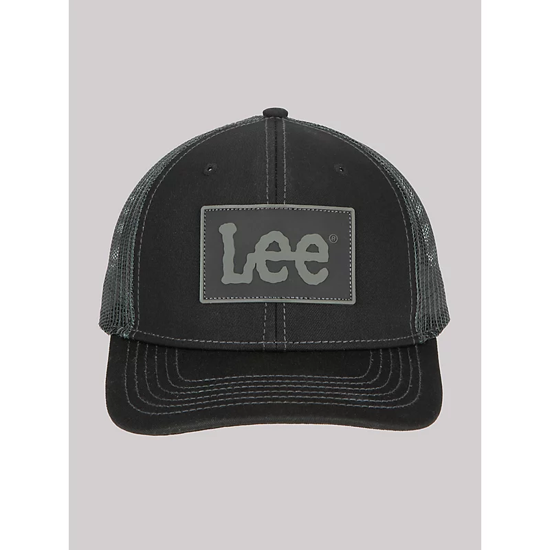 Men’s Lee Rubber Logo Patch Trucker Hat Black (Size One Size)