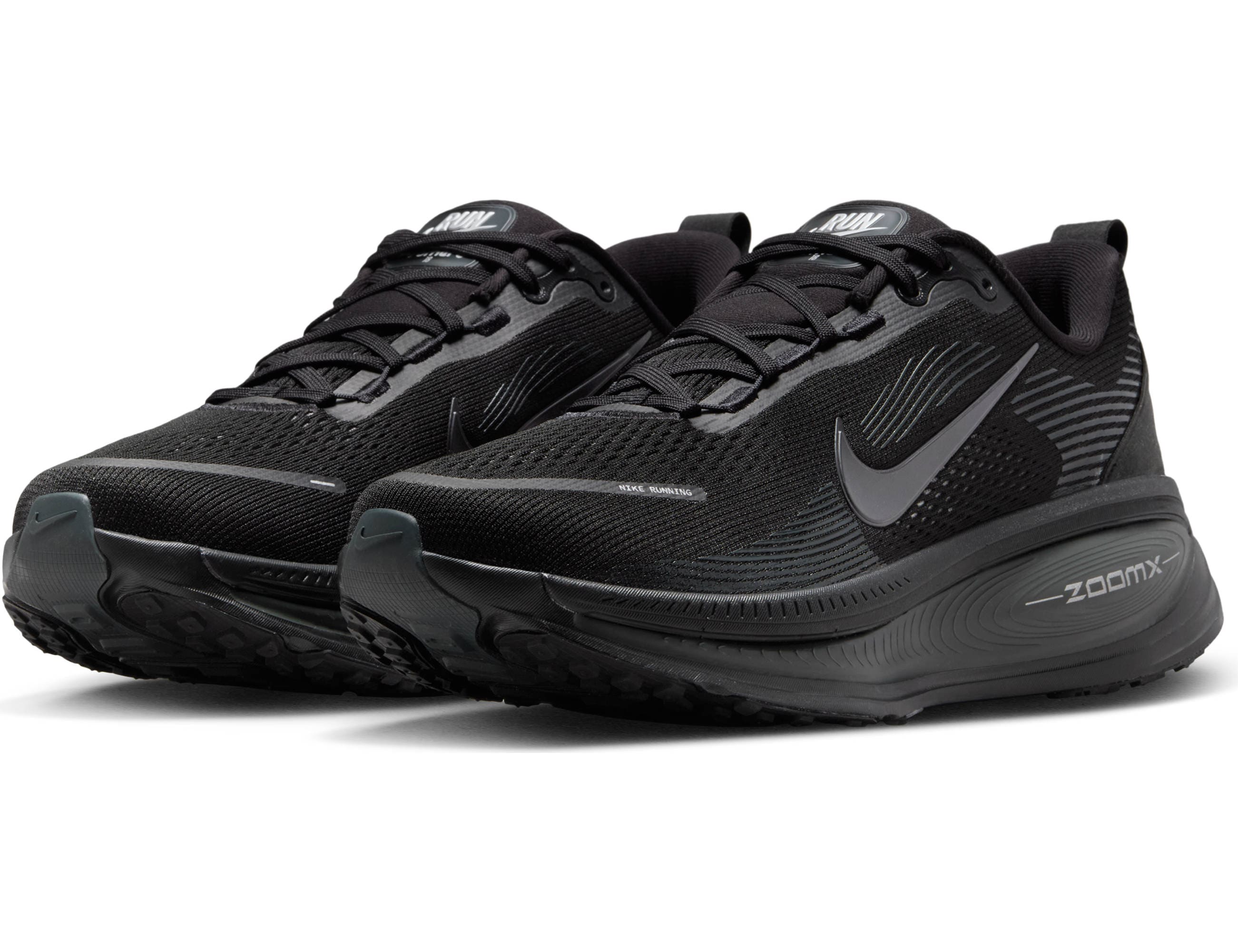 Laufschuh NIKE "NIKE VOMERO 18", Herren, Gr. 44, schwarz, schwarz, dk smoke grau, lt smoke grau, Synthetik, Textil, Schuhe Laufschuh, komfortables Laufgefühl durch maximale Dämpfung