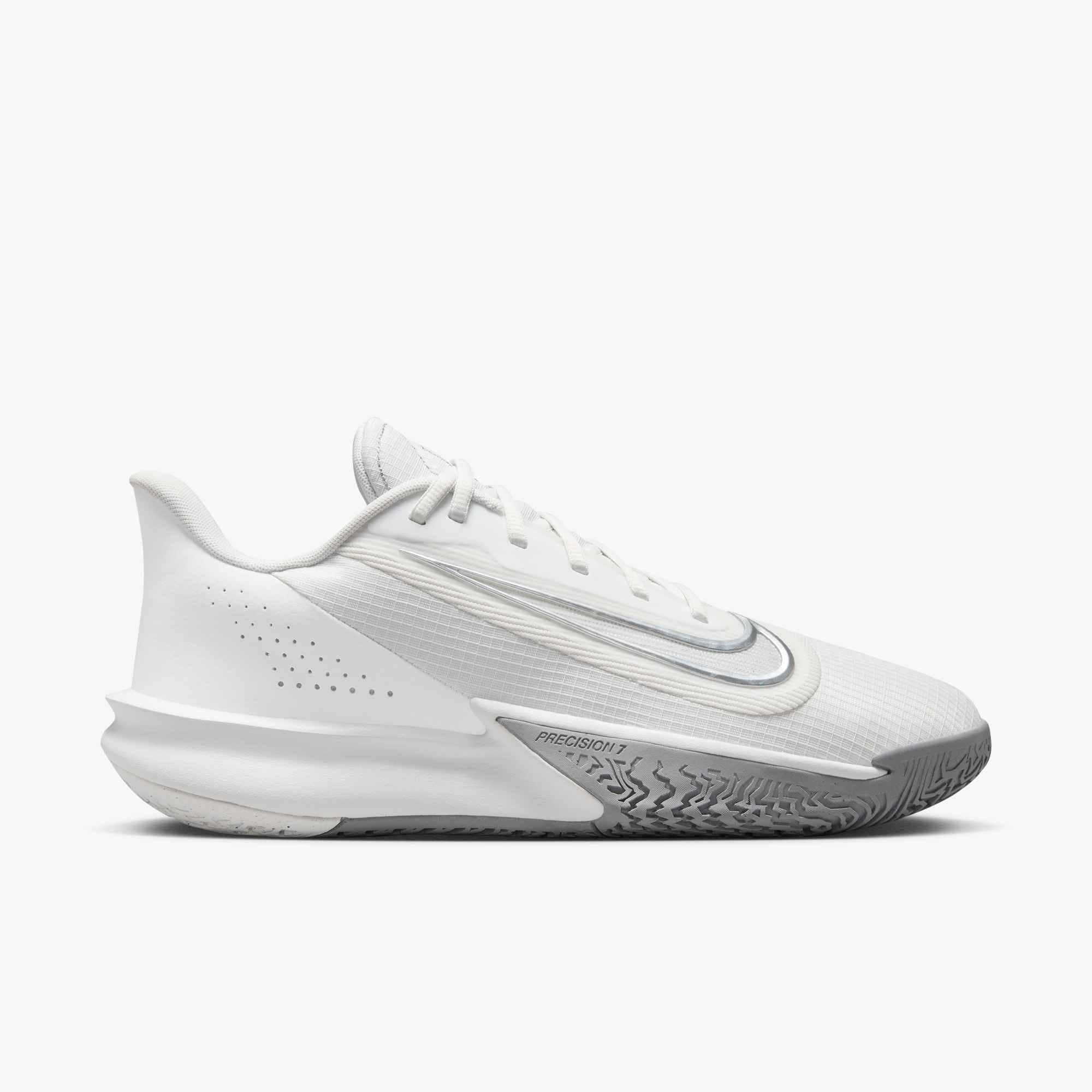 Basketballschuh NIKE "PRECISION VII", Damen, Gr. 45, summit weiß, metallic silber, Synthetik, Textil, Schuhe