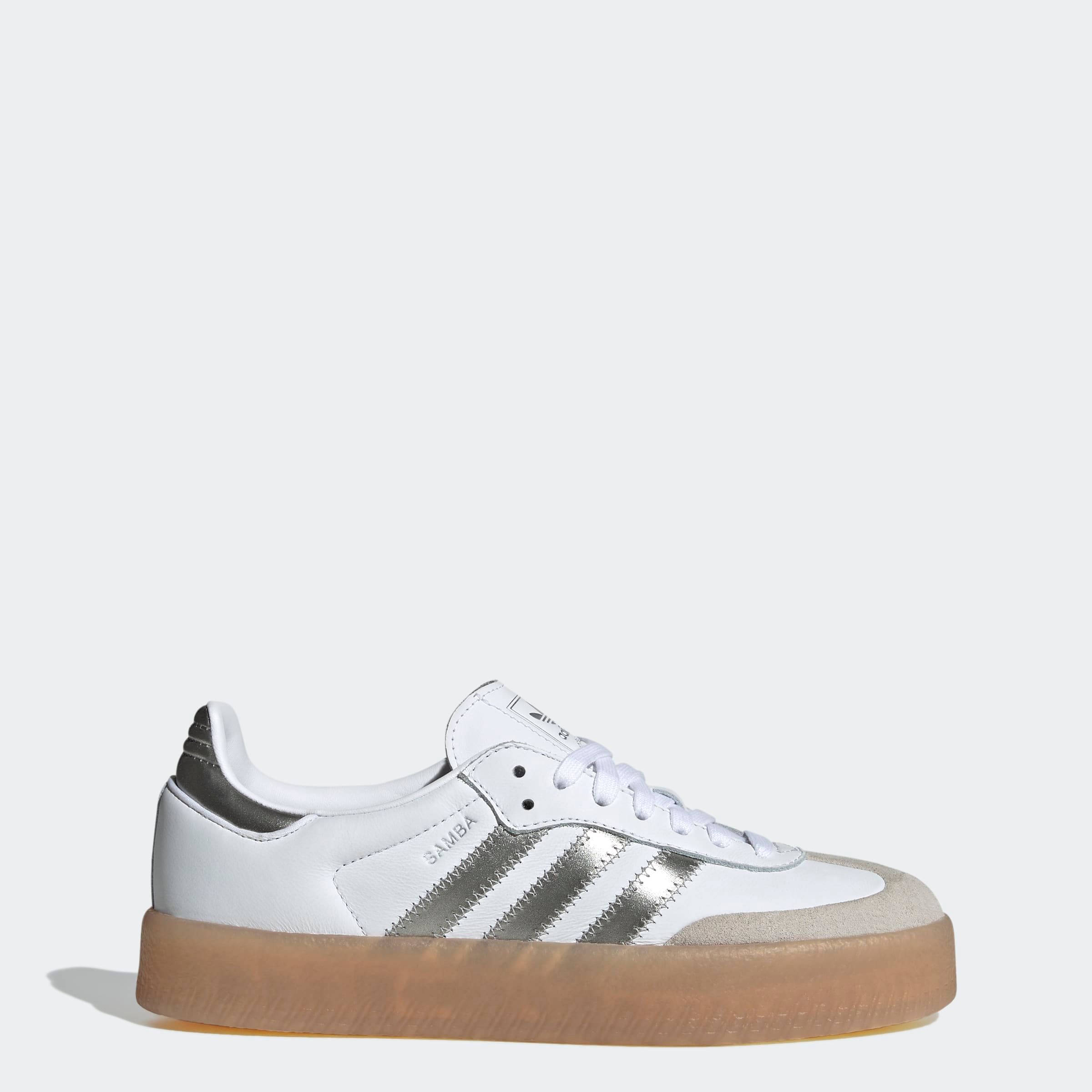 Sneaker ADIDAS ORIGINALS "SAMBA", Gr. 38,5, cloud weiß, silber metallic, gum 3, Leder, Schuhe Sneaker
