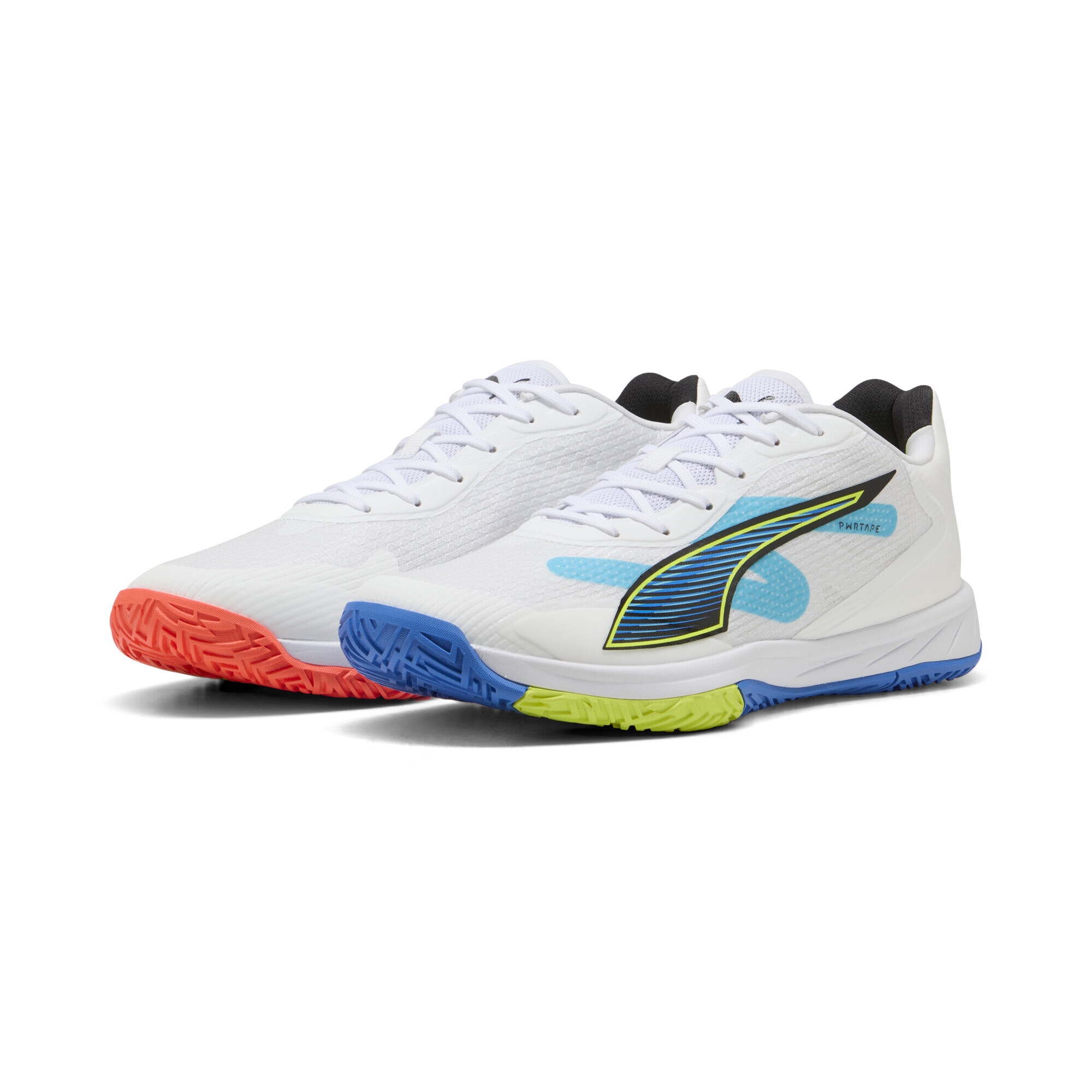 Sneaker PUMA "Accelerate Turbo 4 Game On Handballschuhe Erwachsene", Damen, Gr. 48, weiß glowing rot ultra blau, Obermaterial: Textil, Synthetik; Futter: Textil; Innensohle: Textil; Laufsohle: Gummi, Synthetik, Schuhe Sneaker