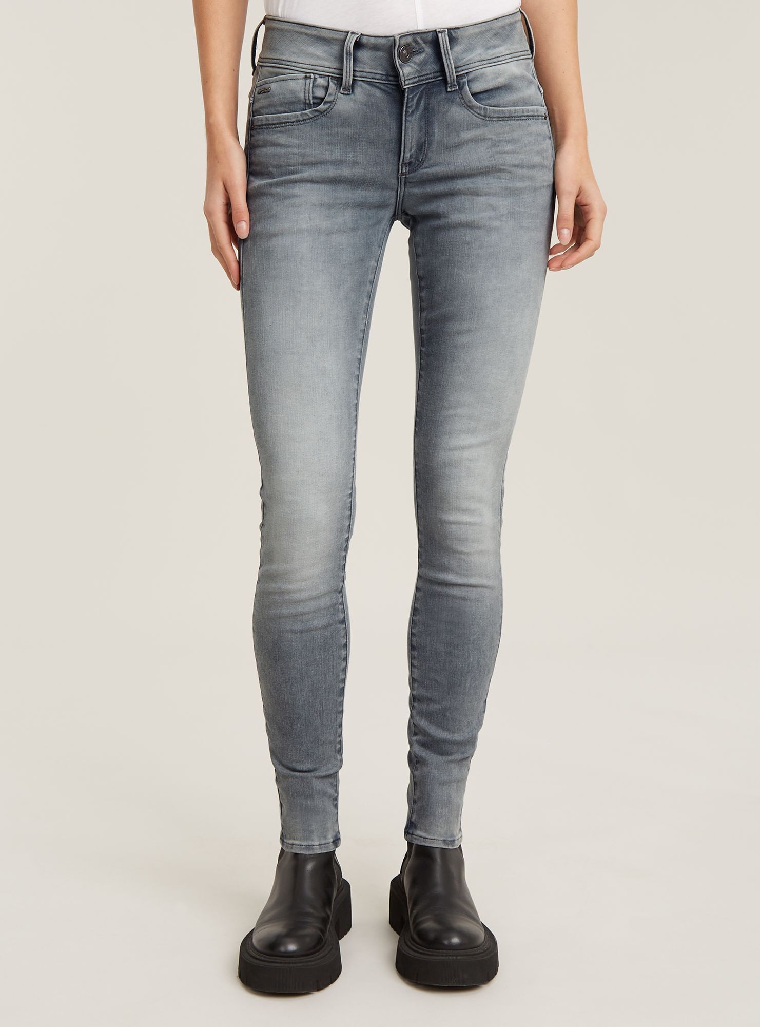 Regular-fit-Jeans G-STAR "Lynn Skinny Jeans", Damen, Gr. 26, Länge 28, faded industrial grau, Obermaterial: 92% Baumwolle, 6% Andere Materialien, 2% Elasthan, Jeans