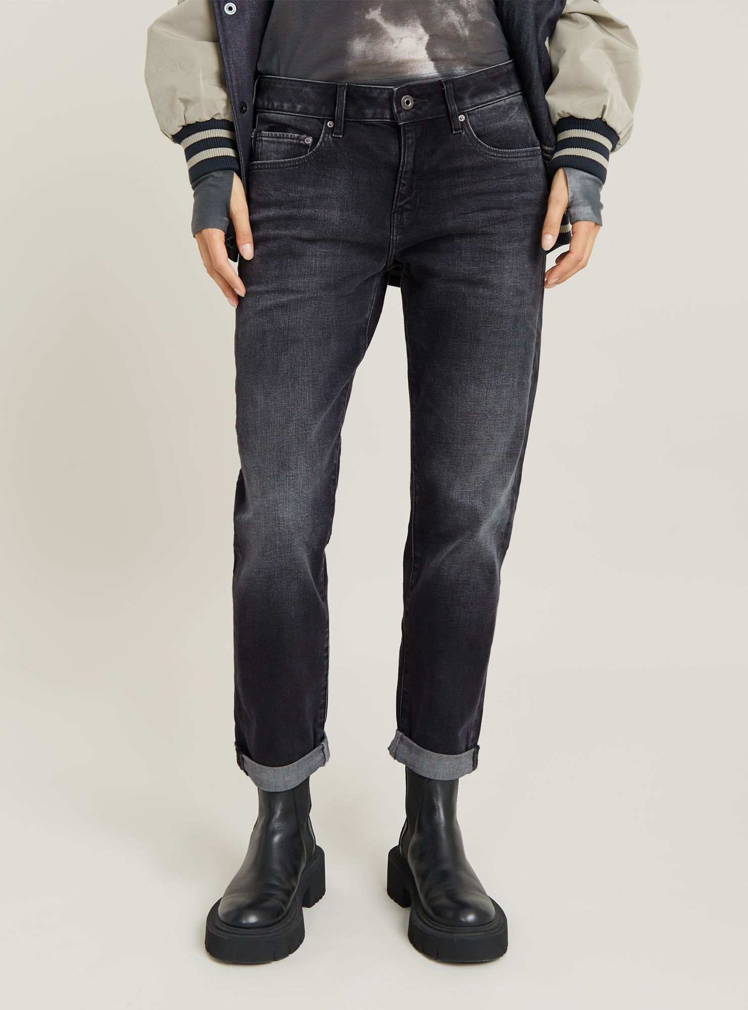 Regular-fit-Jeans G-STAR "Kate Boyfriend Jeans", Damen, Gr. 34, Länge 34, vintage basalt, Obermaterial: 2% Elasthan, Jeans