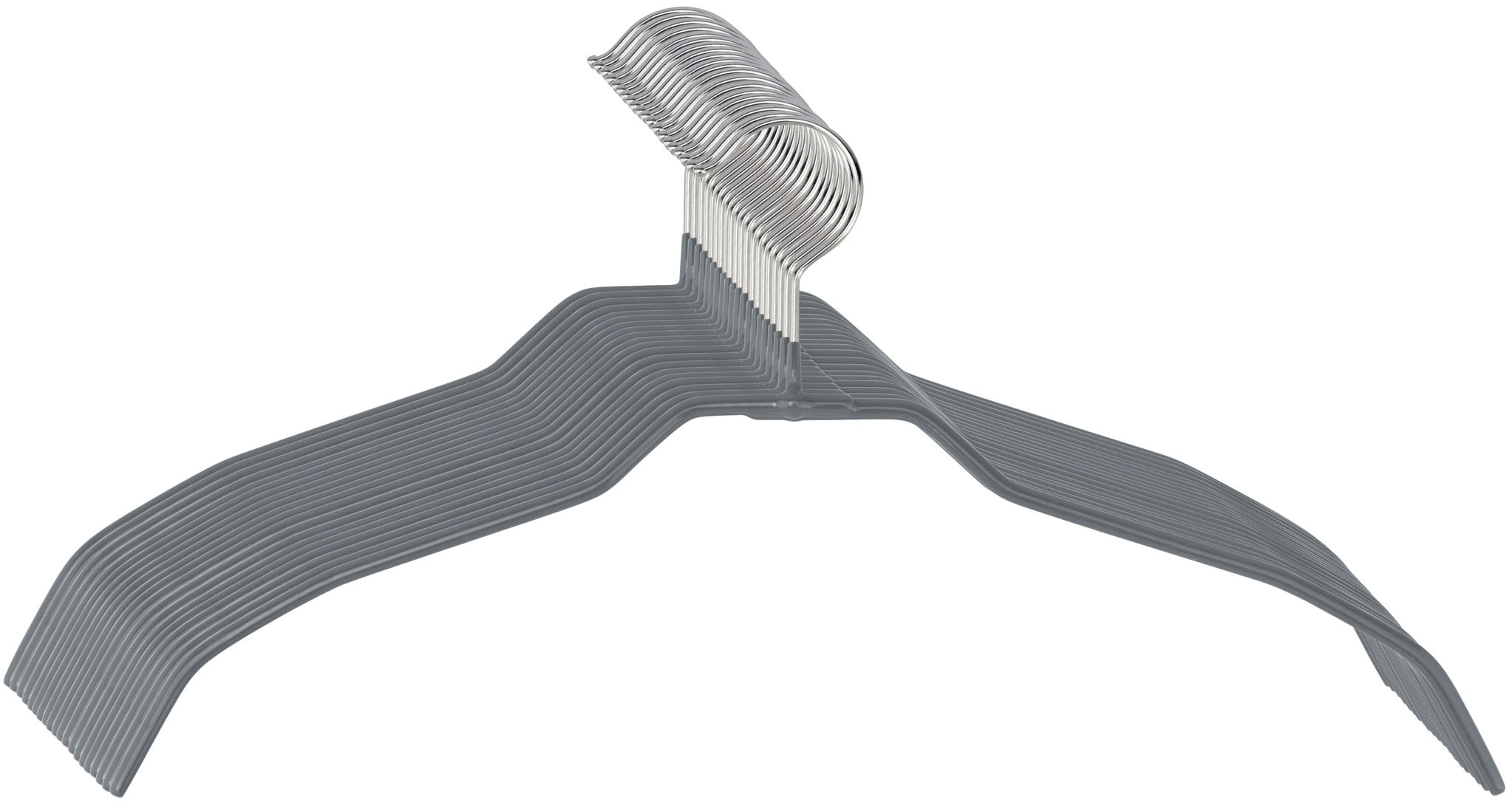Kleiderbügel WENKO "Modell Alessia", grau, B:41cm H:21,5cm T:0,5cm, Metall, Kleiderbügel, Kleiderbügel, rutschfeste Beschichtung, extra dünn, platzsparend