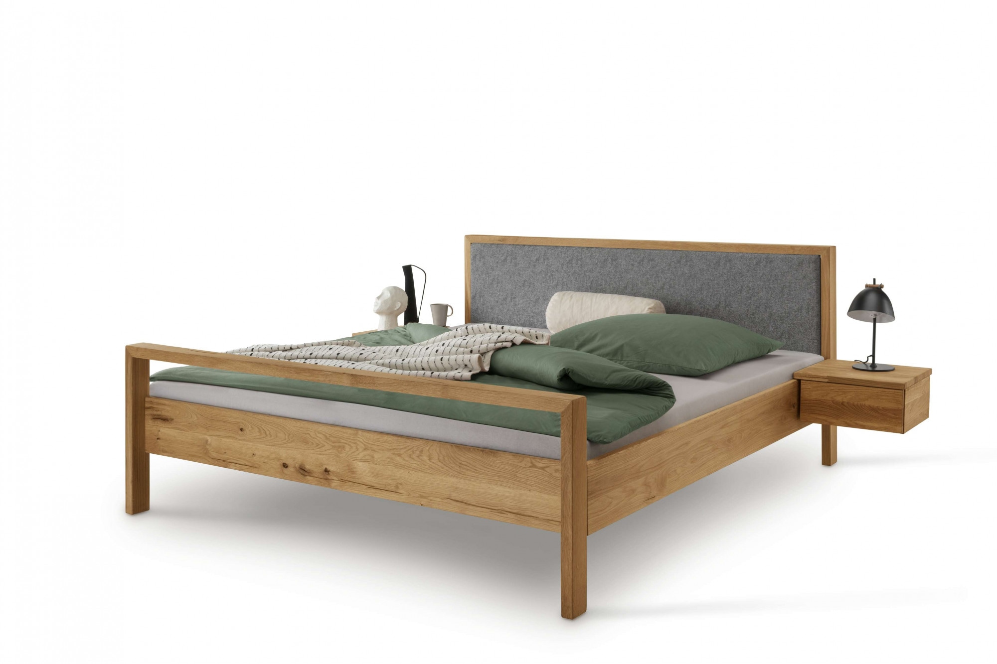 Schlafzimmer-Set HOME AFFAIRE "Huven Schlafzimmer", natur, B:180cm H:90cm T:200cm, Schlafzimmermöbel-Sets, Massivholzbett aus Eiche mit 2 Nachttische, Kopfteil mit Filz, FSC