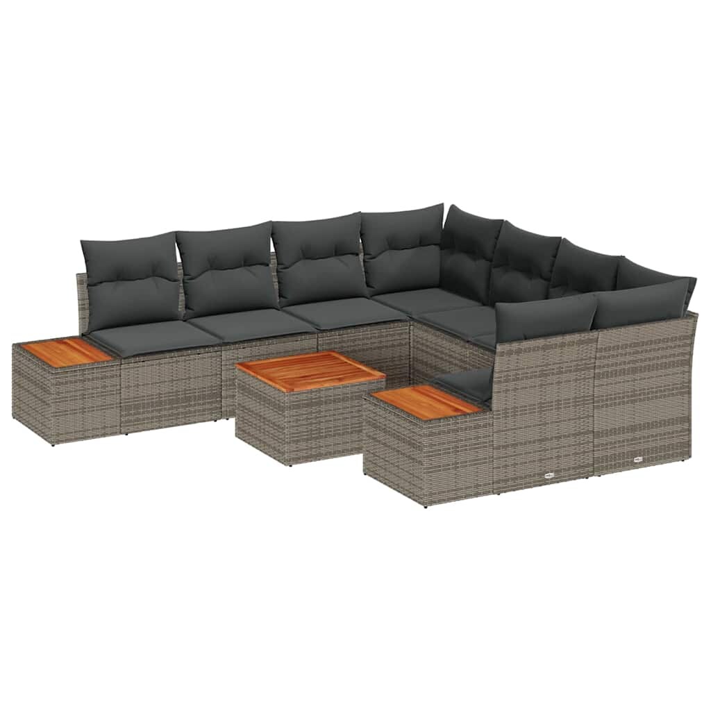 vidaXL Garten-Sofa-Set mit Kissen 9 pcs Grau Poly Rattan Image