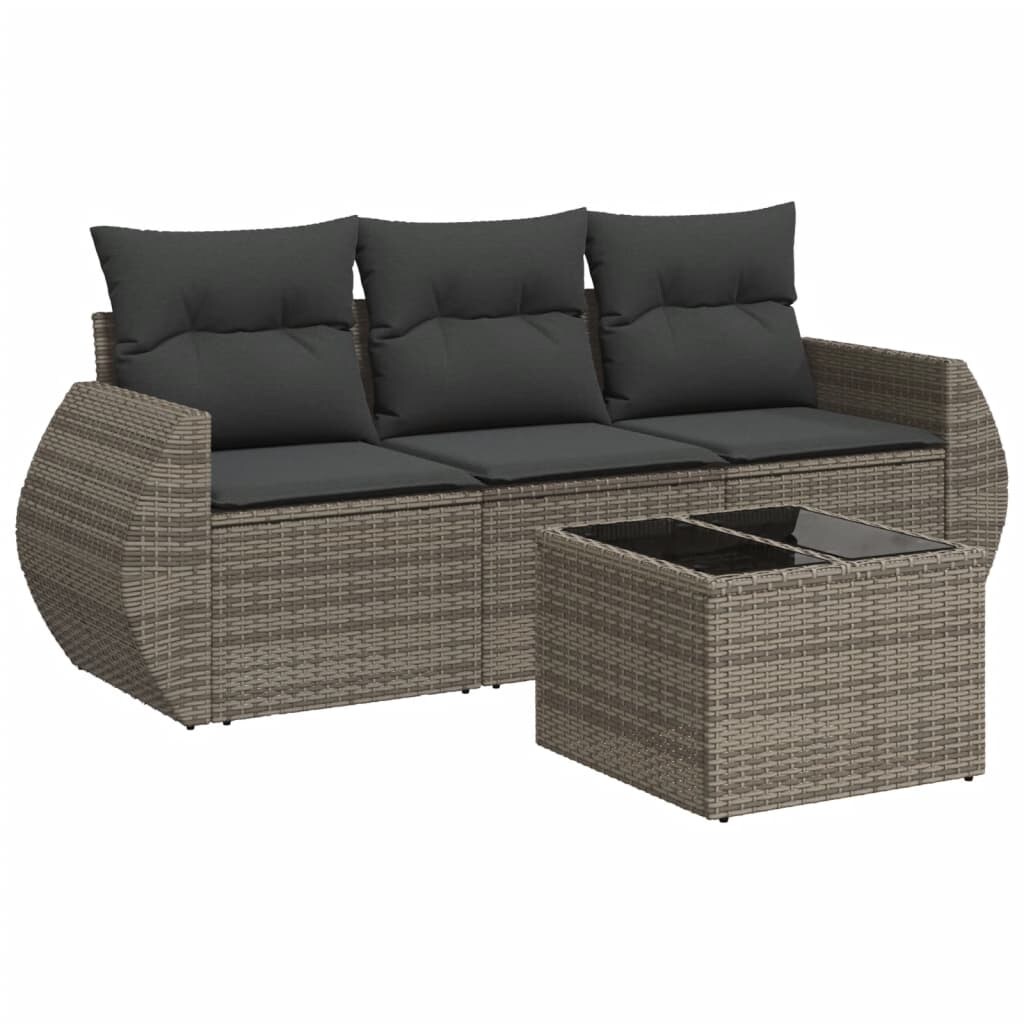 vidaXL 4-tlg. Garten-Sofagarnitur mit Kissen Grau Poly Rattan Image