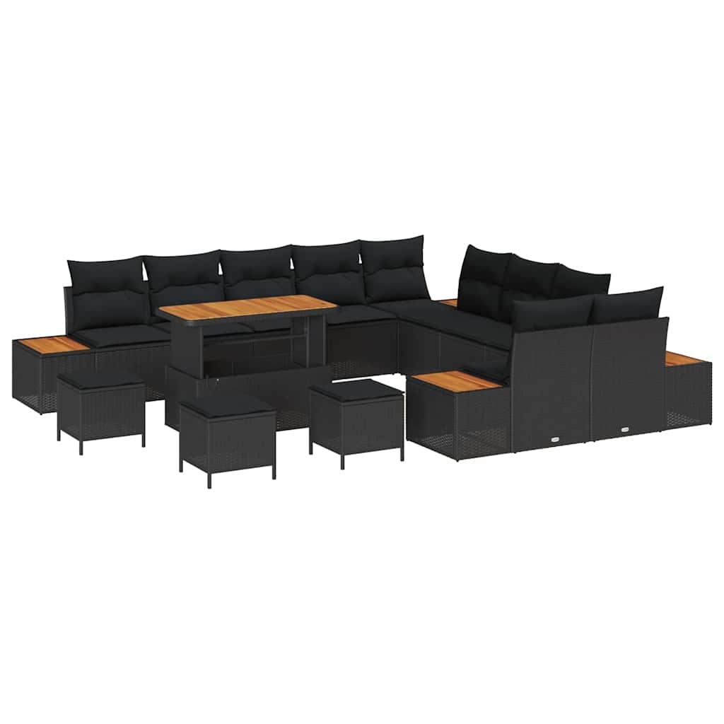 vidaXL Garten-Sofa-Set mit Kissen mit Speicher Schwarz Poly Rattan Image