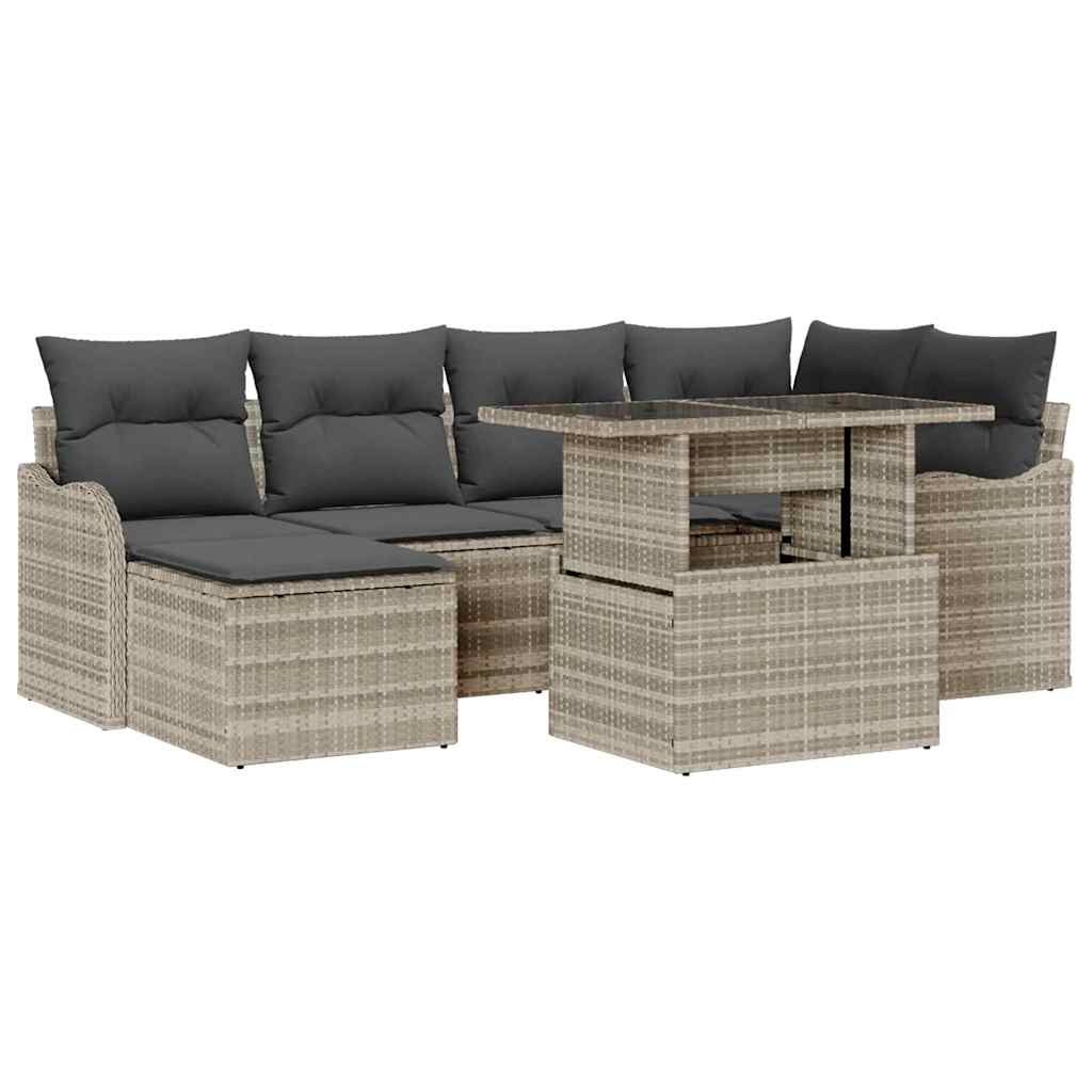 vidaXL Garten-Sofa-Set mit Kissen 7 pcs Hellgrau Poly Rattan Image