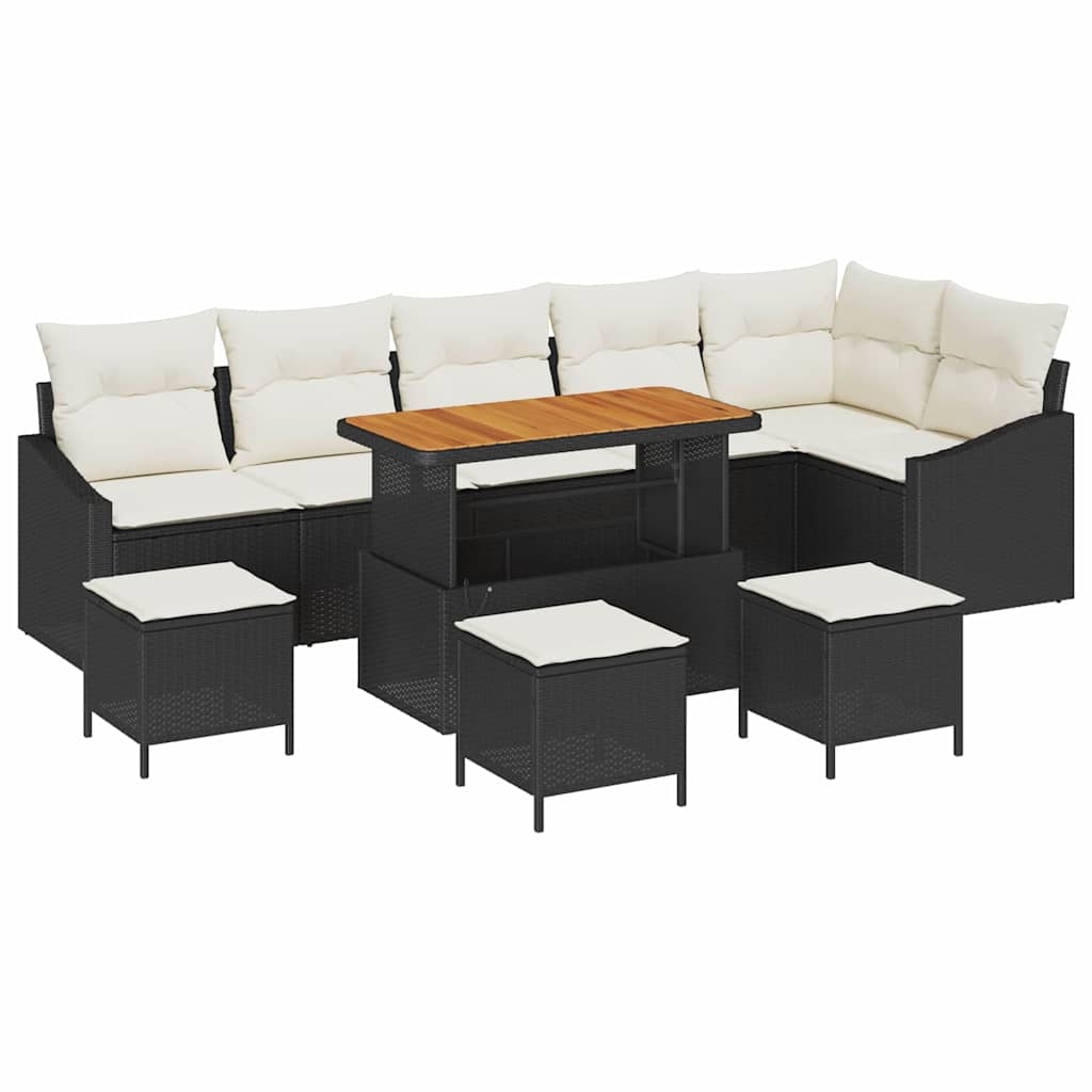 vidaXL Garten-Sofa-Set mit Kissen mit Kissen 10 pcs Schwarz und Creme Image