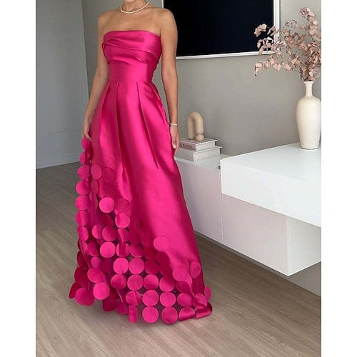 Damen Langes Kleid Maxikleid Abschlussballkleid Partykleid Cocktailkleid Elegant Abendgesellschaft Party Besonderer Anlass Normale Passform Einfach Ärmellos Trägerlos Rosenrot Sommer Frühling Image