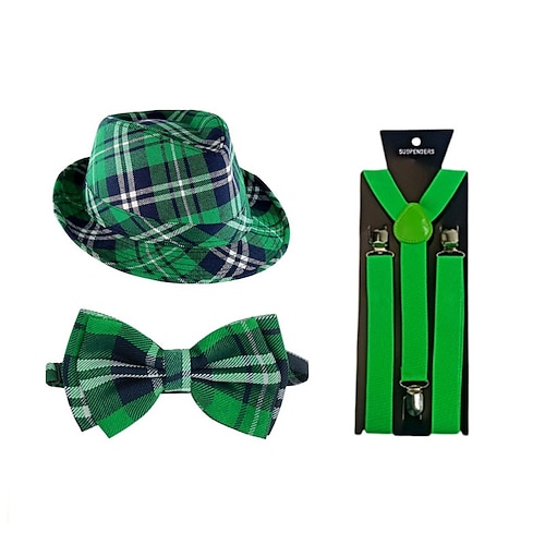 Grünes kariertes Hut- und Fliegen-Set zum St. Patrick's Day – Irisches Party-Accessoire-Set für Männer, Frauen und Kinder Image