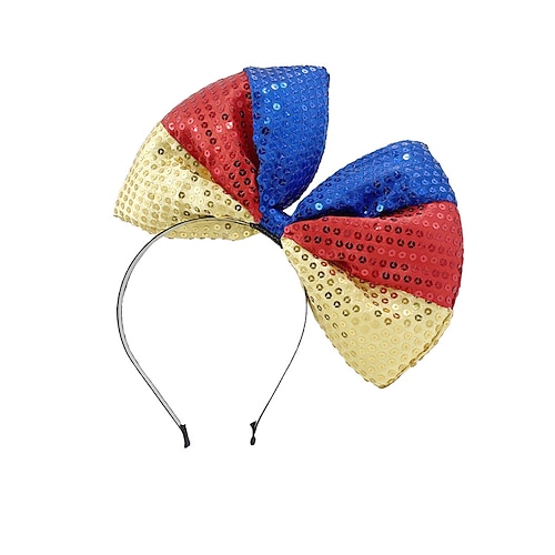 Frauen festliche Pailletten Schleifen Stirnband Überdimensioniertes Design in verschiedenen Farbkombinationen Ideal für Karneval Mardi Gras Kostümveranstaltungen Image