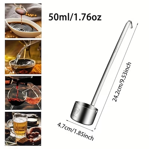 Langer Löffel mit Haken aus Edelstahl 304 – 1/4/8/17 oz Weinlöffel, Öllöffel, Messlöffel, geeignet für Wein, Bier, Sojasauce, Getränke, Weinservierlöffel Image
