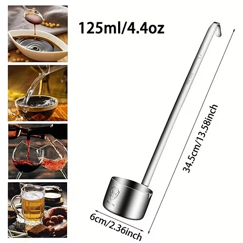 Langer Löffel mit Haken aus Edelstahl 304 – 1/4/8/17 oz Weinlöffel, Öllöffel, Messlöffel, geeignet für Wein, Bier, Sojasauce, Getränke, Weinservierlöffel Image