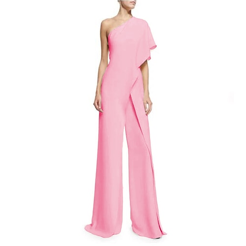 Damen Normal Overall Elegant Einfarbig Ärmellos Ein-Schulter Patchwork Party Normale Passform Schwarz Weiß Rosa Sommer Image