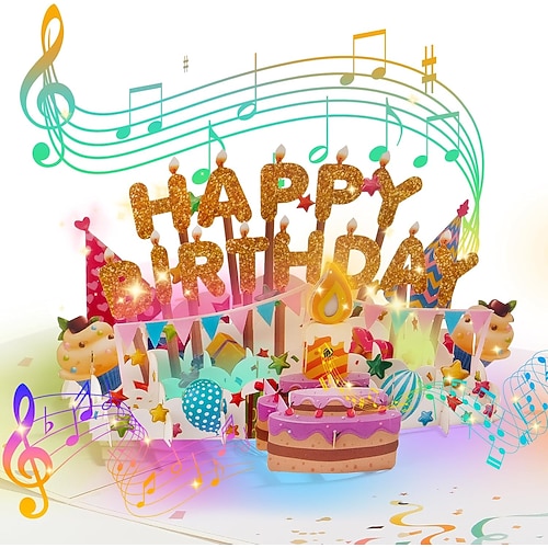 Geburtstagskarten, Feuerwerk, Pop-up-Torte, aufblasbare Lichter und Musik, alles Gute zum Geburtstag, Geschenkideen für Frauen, Männer, Mütter und Kinder Image