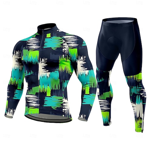 Herren Radtrikot mit Hose Radtrikot Langarm Winter Herbst Gelb Rote Grün Grafik Geometrisch Gemustert Fahhrad Thermowarm 3D-Polster Schnelltrocknend Anatomisches Design UV-beständig Sport Bekleidung Image