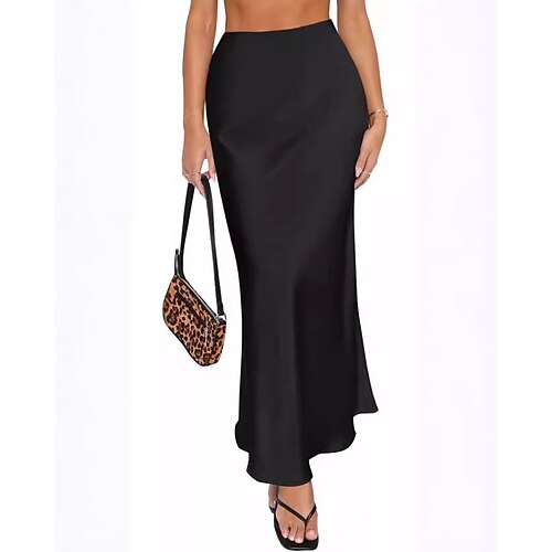 Damen Elegant Mode Maxi Hohe Taille Röcke Einfach Gerafft Unelastisch Täglich Straße Schwarz Champagner Armeegrün Grün Sommer Image