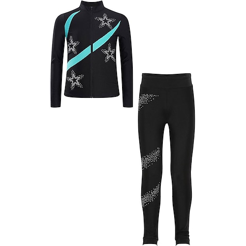 Eiskunstlaufjacke mit Hose, Damen- und Mädchen-Eiskunstlaufbekleidung, rosarot, dehnbar, Trainings- und Wettkampfbekleidung, wärmend, mit Kristall-/Strasssteinen besetzt, langärmlig, Eiskunstlauf Image