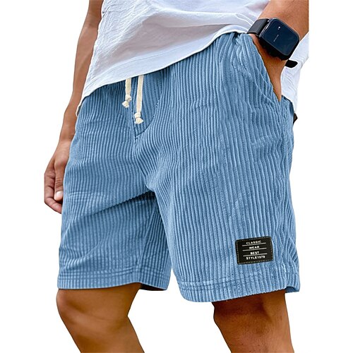 Herren Shorts Freizeitshorts Cordshorts Tasche Elastischer Bund Einfach Atmungsaktiv Knielang Lässig Outdoor Urlaub Urlaub Mode Schwarz Weiß Mikroelastisch Image