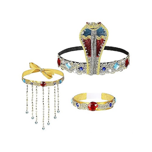 Damen Mardi Gras Polyester Ägyptische Königin Kostümset Stirnband Halskette und Armband mit bunten Edelsteinen ideal für Karneval und Maskerade-Bälle Image