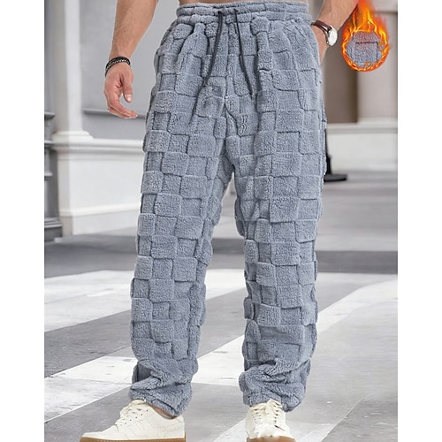 Herren Jogginghose Fleecehose Hose Winterhose Gerade geschnittene Sweatpants Jacquard Kordelzug Tasche Einfach Komfort Warm Lässig Täglich Outdoor Urlaub Mode Schwarz Weiß Mikroelastisch Image