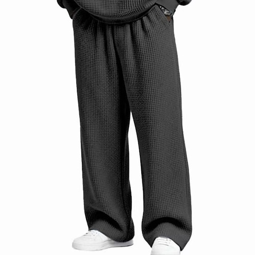 Herren Jogginghose Hose Gerade geschnittene Sweatpants Waffelhose Kordelzug Tasche Elastischer Bund Einfach Komfort Weich Lässig Täglich Outdoor Urlaub Mode Schwarz Weiß Mikroelastisch Image