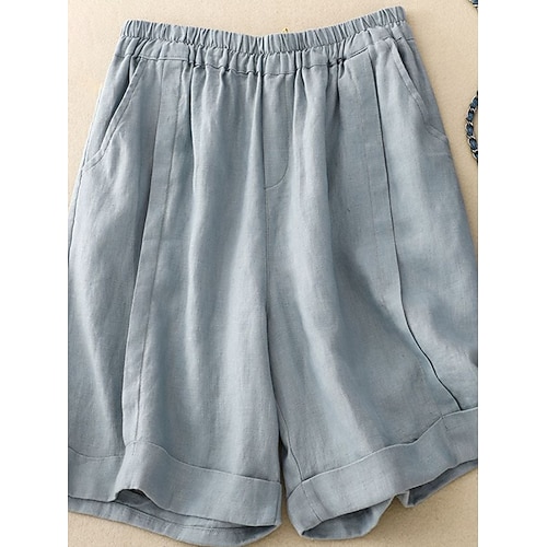 Damen Shorts Sommershorts Strandshorts Baggy-Shorts Urlaub Basic Lässig Volle Länge Hohe Taille Einfach Tasche Weites Bein Elastischer Bund Schnelltrocknend Weich Bequem Dehnbar Strand Ferien Blau Image