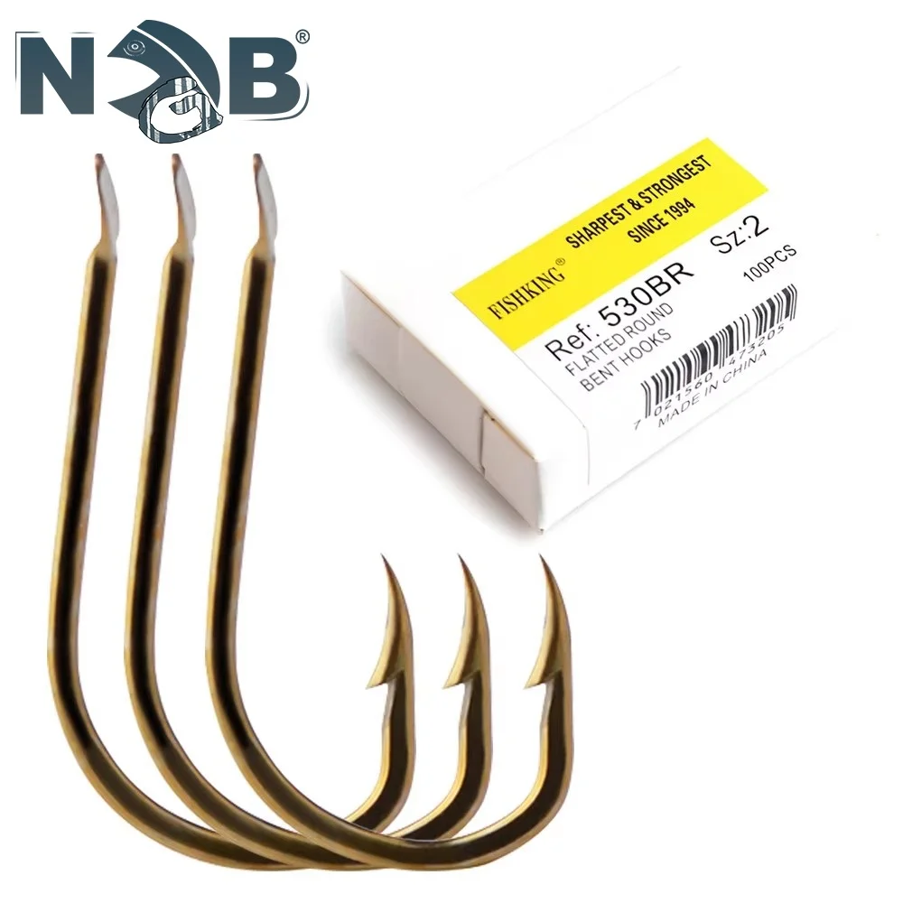NGB 100PCS Amo da pesca in acciaio ad alto tenore di carbonio 530BR Gancio singolo Flattde Ganci rotondi piegati Ganci 1 # -10 #