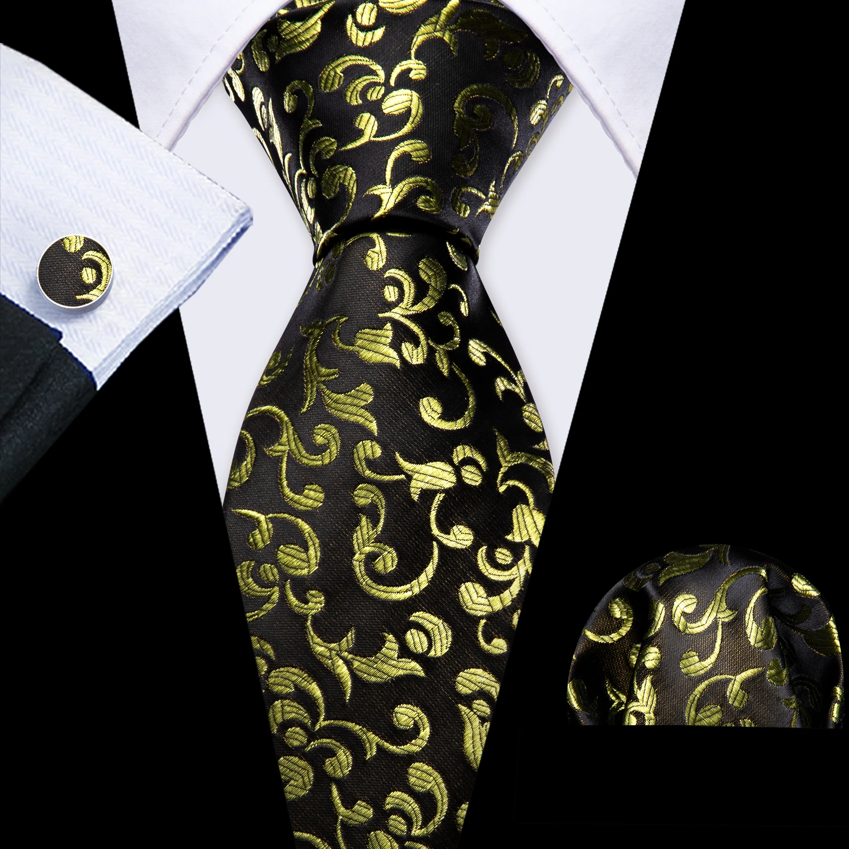Designer-Krawatte mit Golddruck für Herren, hochwertige Einstecktücher- und Manschettenknöpfe-Sets, Party- und Geburtstagsgeschenke, Krawatte 5281 Image