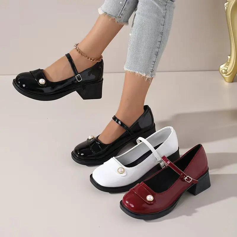2022 Frühjahr/Herbst Neue Damen-Mary-Jane-Schuhe mit Perlendekor – Vintage-Loafer-Stil, einzelne Riemen-Schuhe, bequeme Slip-On-Schuhe