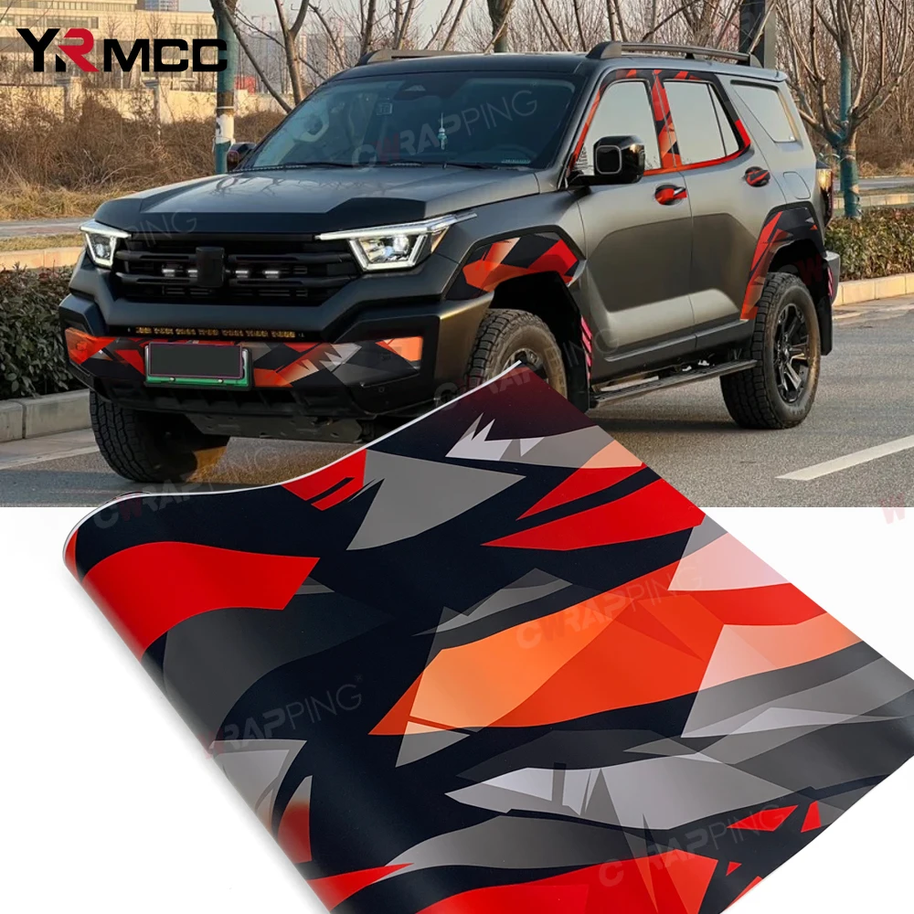 Camouflage Auto Vinyl Wrap Wasserdichte Wrap Motorrad Aufkleber Rot Schwarz Skateboard Graffiti Selbstklebendes Vinyl für Autozubehör