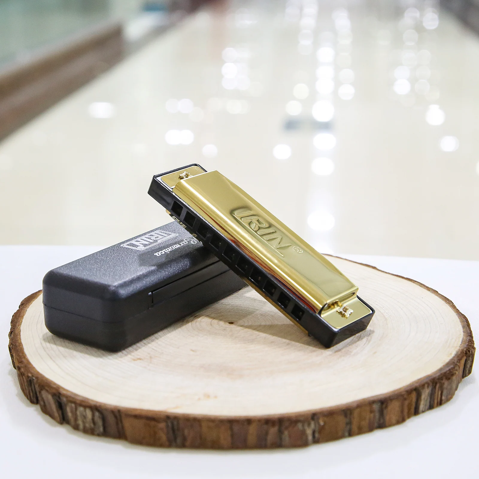 Silber/Gold KeyC 10-Loch 20-Ton Blues Mundharmonika für professionelle Spieler Anfänger mit Koffer, Edelstahl-Mundharmonika Image