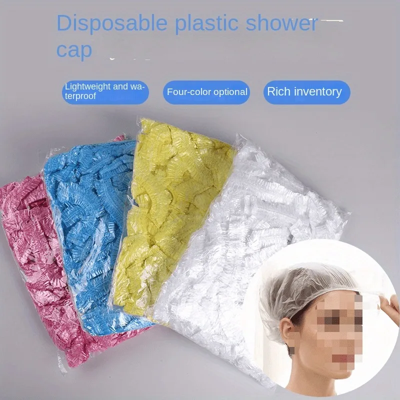 100 große Einweg-PE-Duschhauben für Damen mit größerem, dickem, wasserdichtem Badekappen-Anti-Dampf-Po-Abdeckung Image