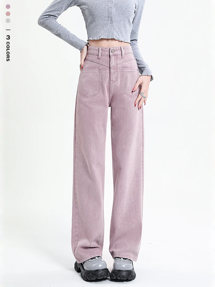 100% Baumwolle Breite Bein Jeans frauen Hohe Taille Lila Rosa Mode Koreanische Y2K Lose Gerade Hosen Harajuku Streetwear