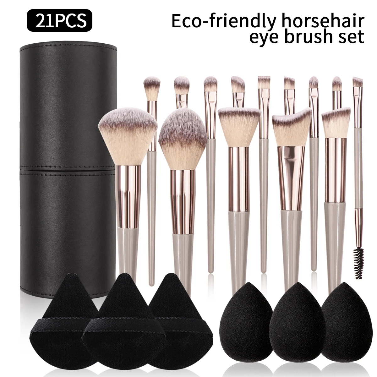 21 stücke Set 14 stücke High-End Make-up Pinsel Set + 3 stücke Schönheit Ei + 3 stücke Dreieck Puder quaste + 1pcspu Make-up Pinsel Aufbewahrung eimer Image