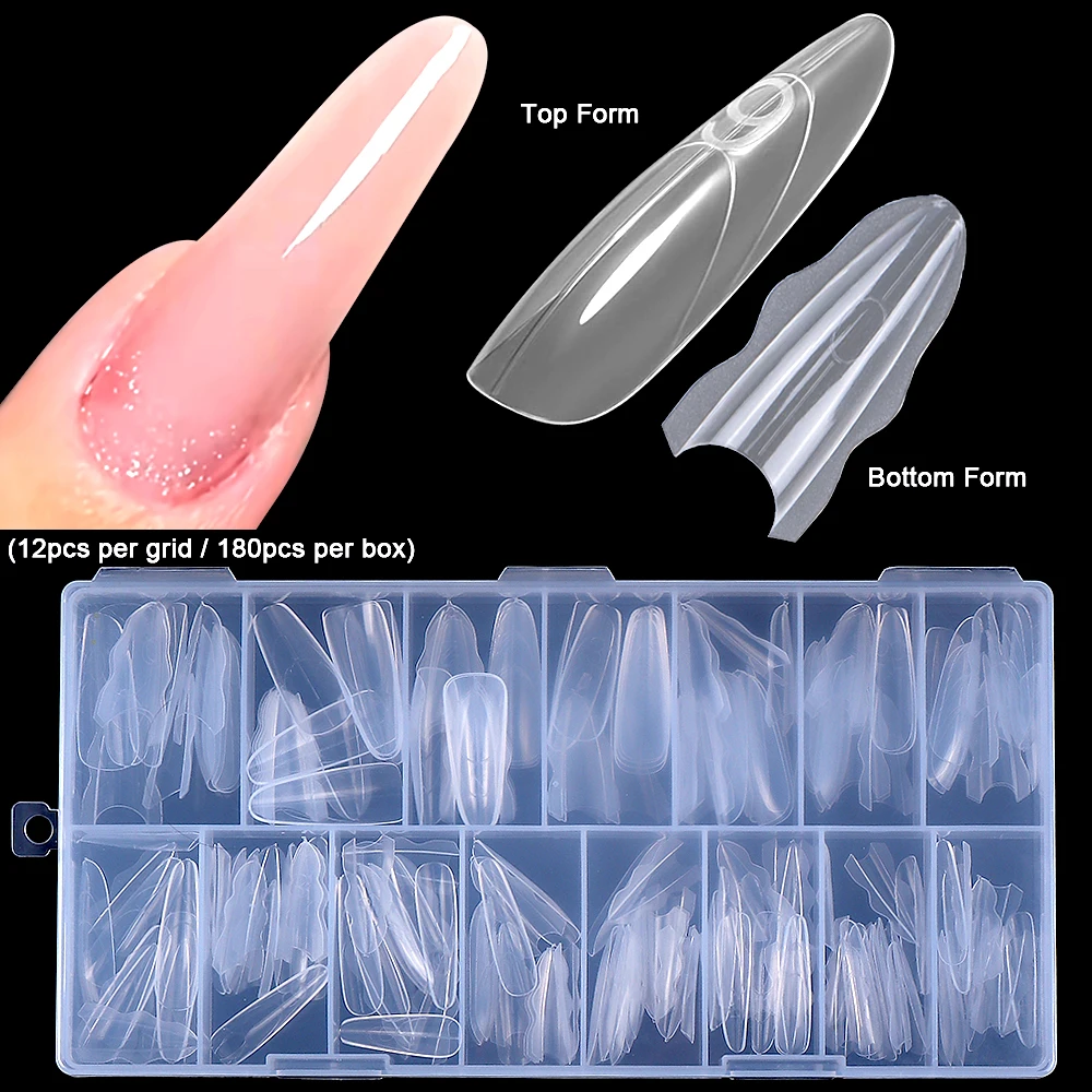 1 scatola doppia forma per unghie nuovo 180 pezzi 15 dimensioni estensioni-doppie forme lungo bara mandorla superiore/inferiore forme per unghie strumento di estensione manicure
