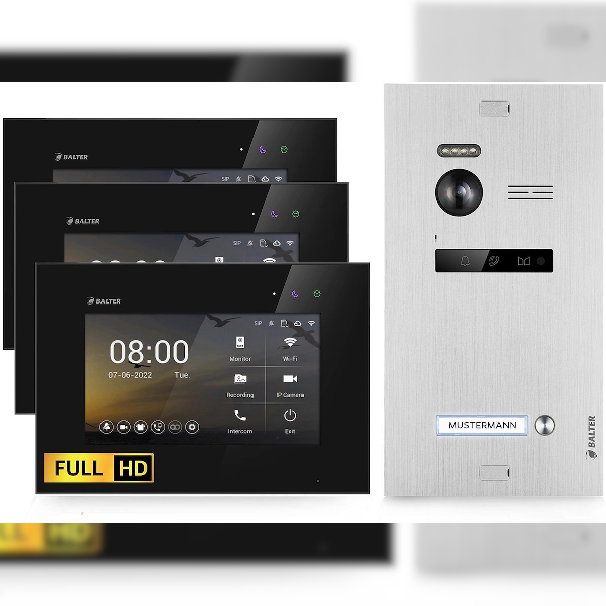 HD Video Türsprechanlage für 1 Familienhaus, 3x Monitore, Balter EVO HD Silber/Schwarz Image