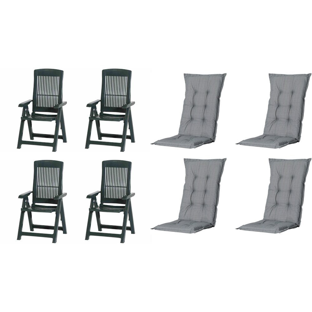 PROGARDEN Pro Garden Tampa SET bestehend aus 4x Klappsessel grün, 4x Auflage Basic grau Image