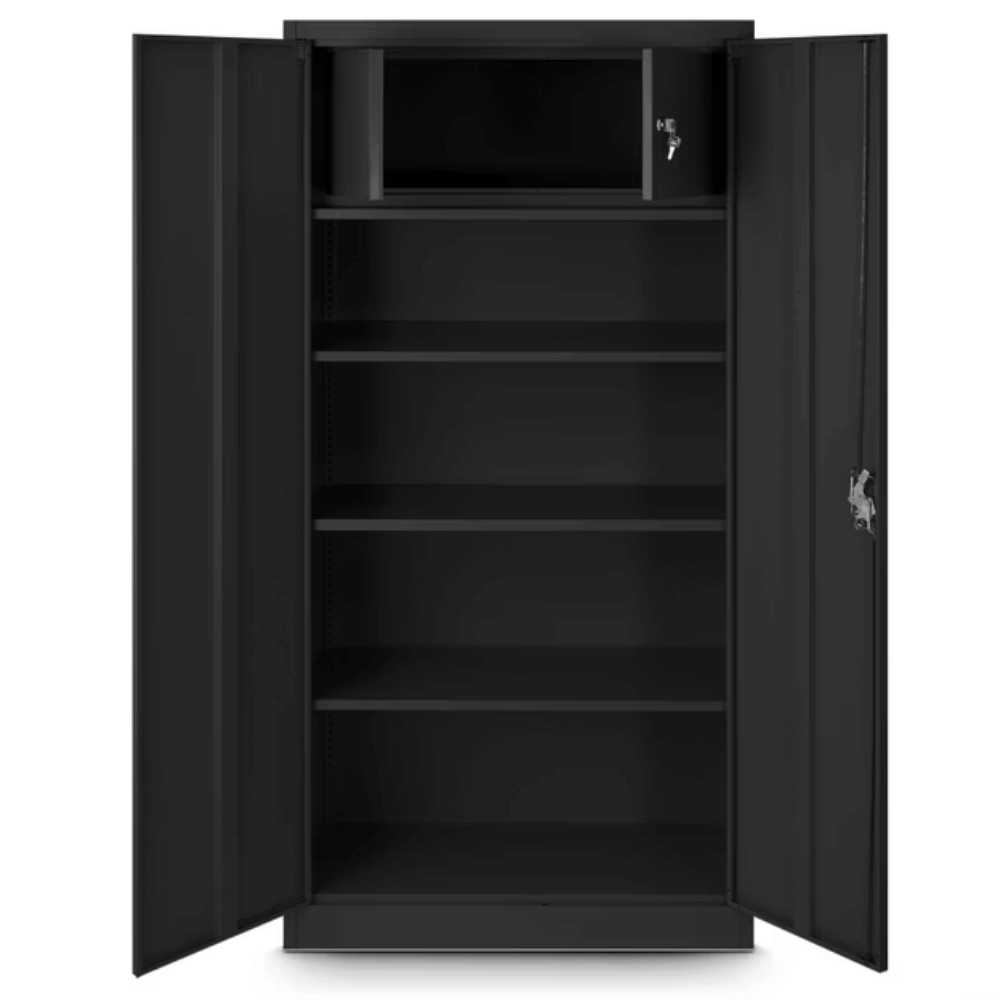 DELUKE Metallschrank abschließbar KODLI - Geheimfach, 4 Ebenen | Aktenschrank Büroschrank Stahl Werkstatt Werkzeugschrank, 185x90x45cm Schwarz Image