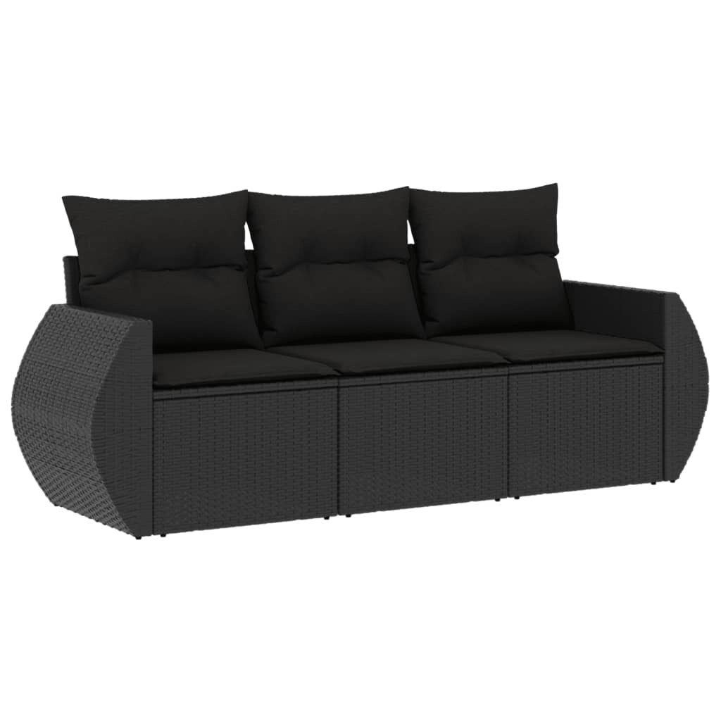 vidaXL 3-tlg. Garten-Sofagarnitur mit Kissen Schwarz Poly Rattan Image