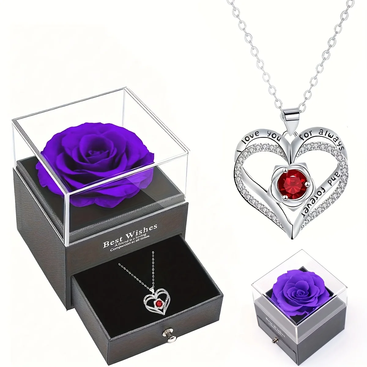 Coffret cadeau rose permanente avec collier, pour mère, amoureux, meilleur ami, cadeau du nouvel an, cadeau de fête des mères, cadeau d
