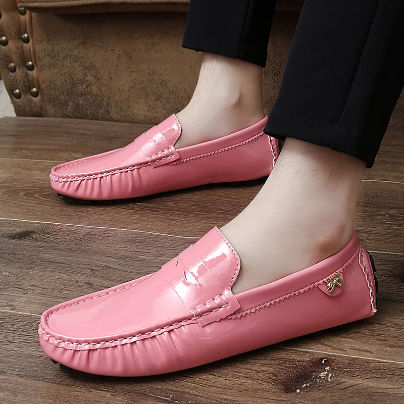 Lackleder Beanie Schuhe Herren Neue Frühling und Sommer Große Größe Lackleder Casual Britische Lederschuhe Damen Slip-On Lazy Casual Schuhe Handgefertigte Schuhe