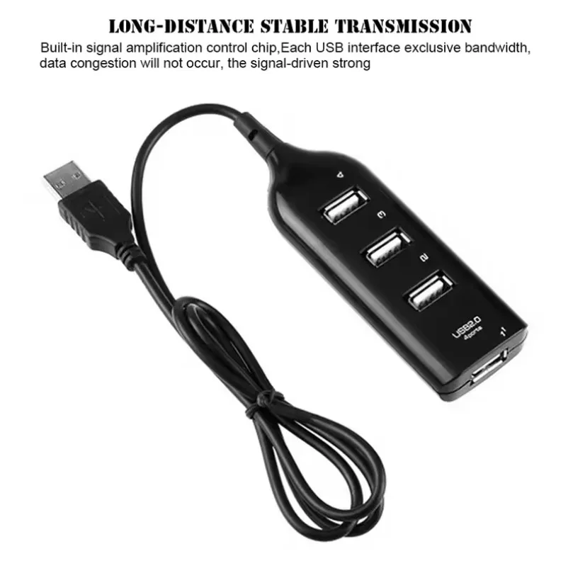 2025 Hochgeschwindigkeits-USB-Hub 4-Port-USB 2.0 mit Kabel Mini-USB-Splitter-Hub Verwenden Sie ein Netzteil mit mehreren Steckdosen für PC, Laptop, Notebook Image