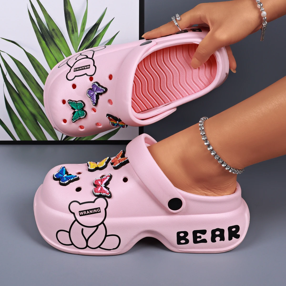 Damen-Clogs, elegante Damenschuhe mit Absatz, bequeme Damenschuhe, dicke Sohle, Butterdruck, Sommer-Strand-Gartenschuhe