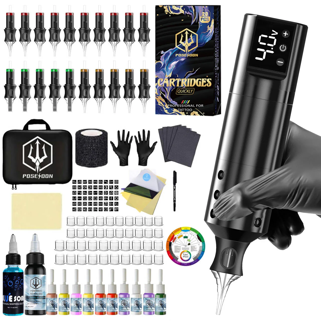 Tattoo Kit POSEIDON V5 Tattoo Nadel Tattoo Stift Kit Für Permanent Make-Up Tattoo Maschine Kit Leichte Schwarz Tattoo Gun Kit Image